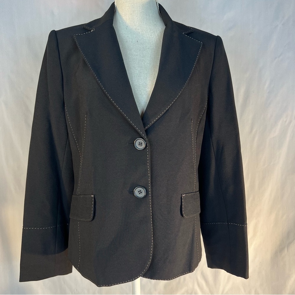 Nygard Collection Blazer Classic Black 2 Button Top Stitching Faux Pockets 8👍